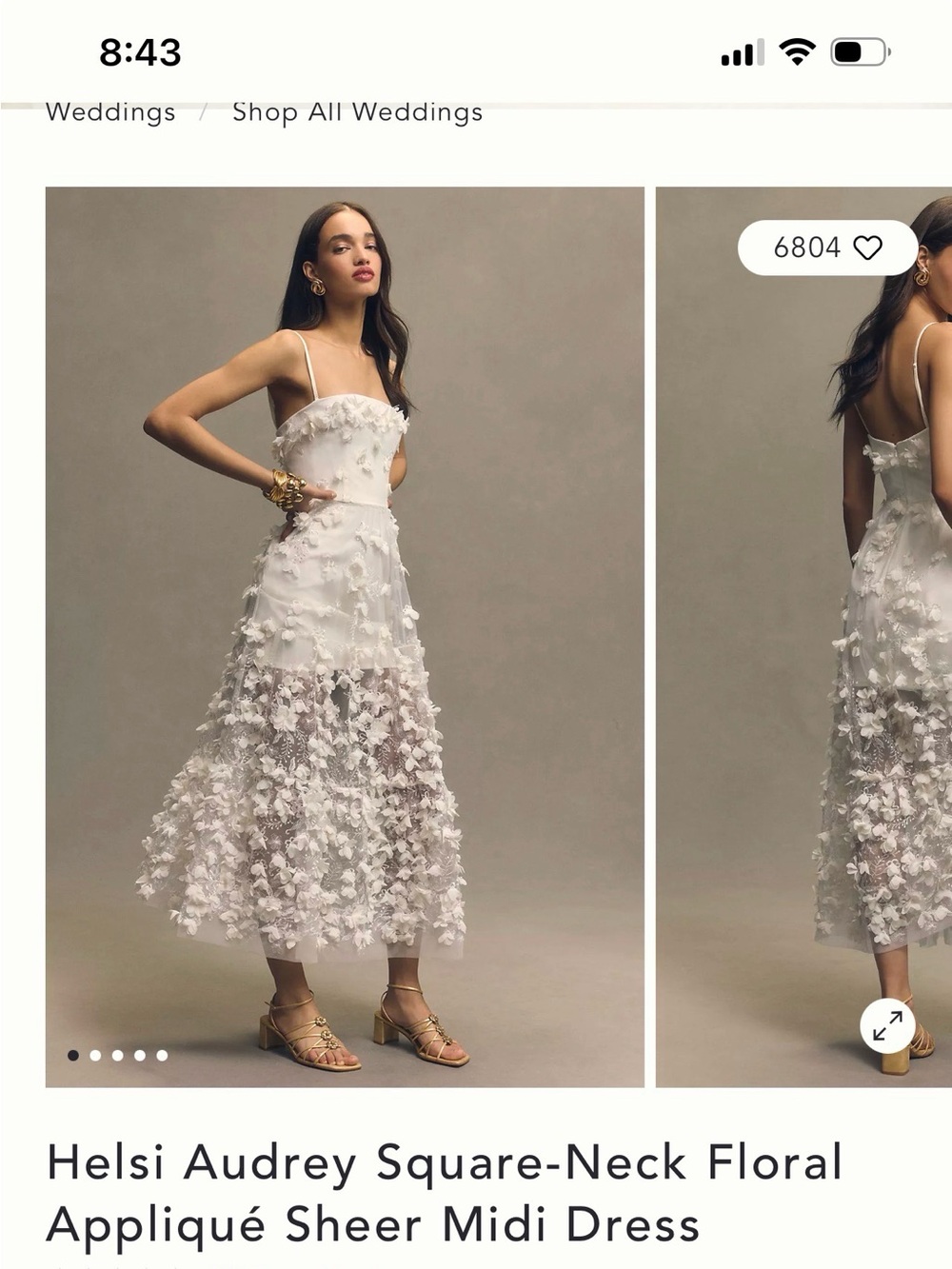 Helsi Audrey Square-Neck Floral Appliqué Sheer Midi Dress - White